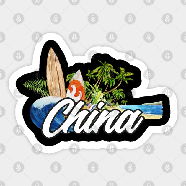 China surf. Surfing the waves of China . Perfect present for mother dad friend him or her Sticker by SerenityByAlex